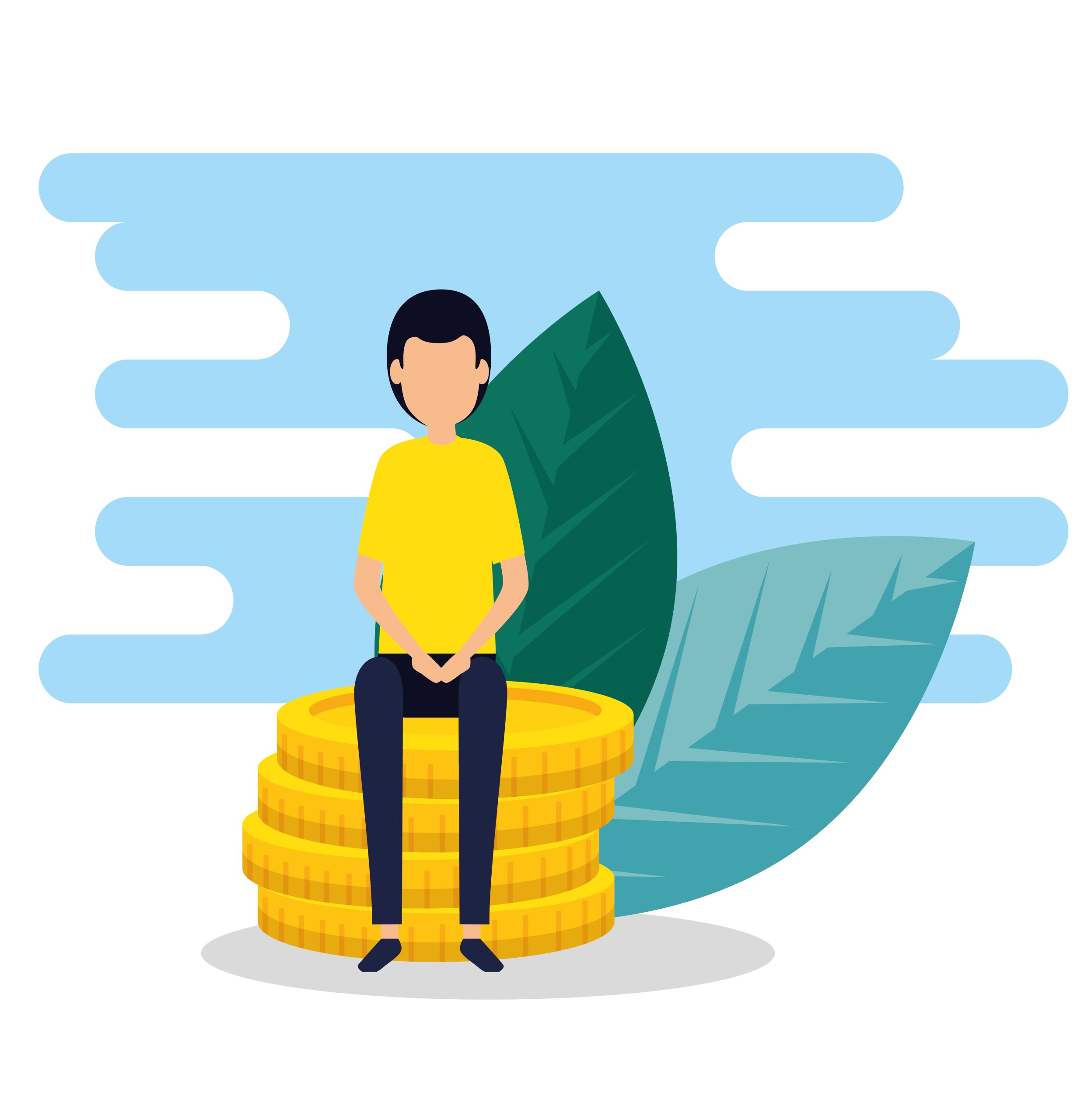 man corporate business with coins and leaves